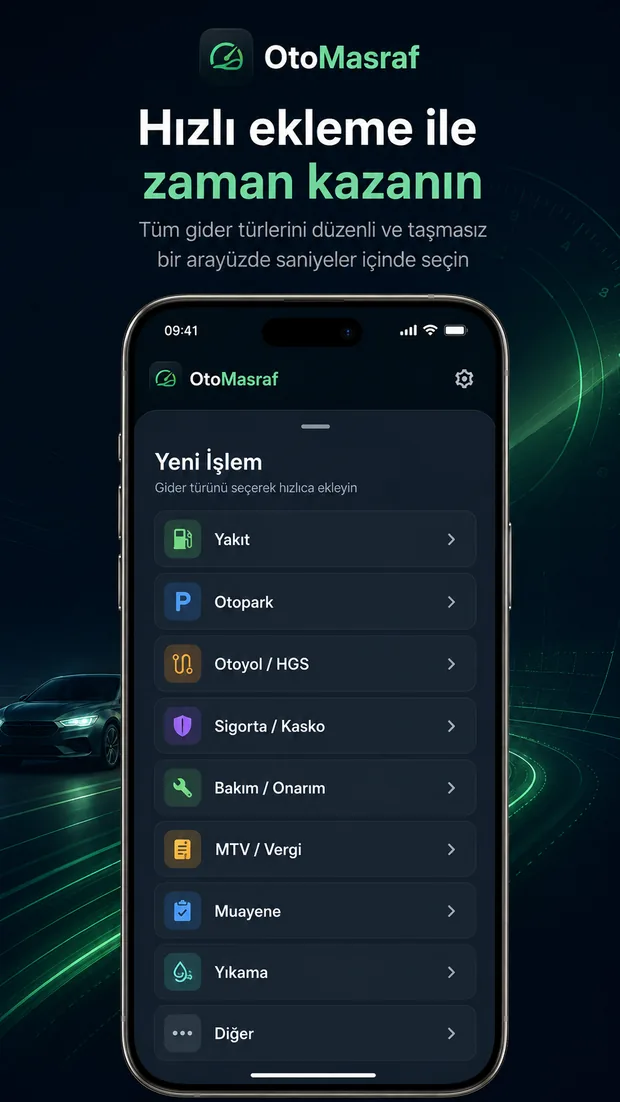 OtoMasraf hızlı gider ekleme ekranı